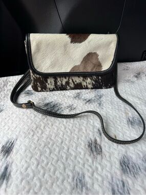 Myra Ebon Crossbody BAG cow print Hairon 10” x 6 1/2”